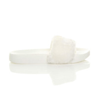 Right side view of White Fur Flat Faux Fur Sandals Sliders