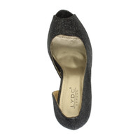 Top view of Black Glitter High Heel d'Orsay Platform Peep Toe Court Shoes