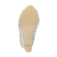 Bottom view of the sole of Ivory Satin High Heel Wedge Diamante Gem Peep Toe Shoes