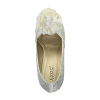 Top view of White Satin High Heel Flower Diamante Peep Toe Platform Shoes