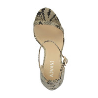 Top view of Beige Snake PU High Heel Ankle Strap Barely There Sandals