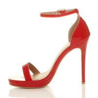 Left side view of Red Patent High Heel Ankle Strap Barely There Sandals