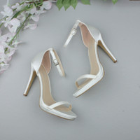 Ivory Satin High Heel Ankle Strap Barely There Sandals