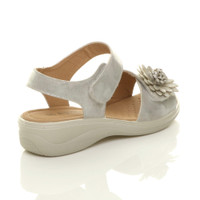 Back right side view of Silver PU Low Heel Wedge Flower Comfort Sandals