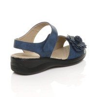 Back right side view of Navy PU Low Heel Wedge Flower Comfort Sandals