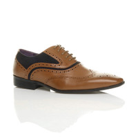 Front right side view of Tan PU Pointed Toe Contrast Brogue Shoes