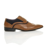 Right side view of Tan PU Pointed Toe Contrast Brogue Shoes