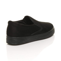 Back right side view of Black Suede Flat Slip On Glitter Plimsolls Trainers