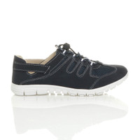 Right side view of Navy Cleated Slip On Leather Trainers Sneakers