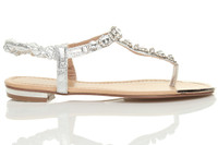 Right side view of Silver PU Flat Slingback Diamante T-Bar Toe Post Sandals