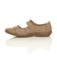 Left side view of Taupe Flat Comfort Mary Jane Shoes