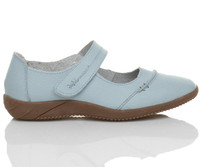 Right side view of Blue Flat Comfort Mary Jane Shoes