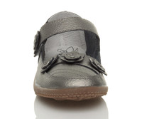 Front view of Pewter Flat Comfort Flower Mary Jane Shoes