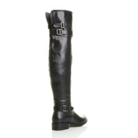 Back right side view of Black PU Low Heel Biker Over The Knee Boots