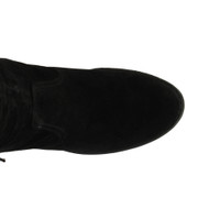 Top view of Black Suede Low Heel Biker Over The Knee Boots