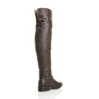 Back right side view of Brown PU Low Heel Biker Over The Knee Boots
