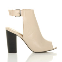 Right side view of Nude PU High Heel Peep Toe Ankle Boots Mules