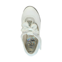 Top view of White Patent Bow Butterfly T-Bar Court Shoes
