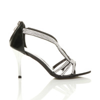 Right side view of Black PU High Heel Strappy Diamante Sandals