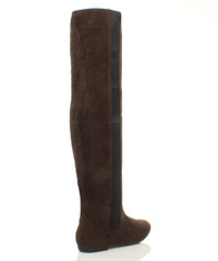 Front view of Brown Suede Flat Stretch Chelsea Over The Knee Boots