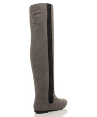 Front view of Grey Suede Flat Stretch Chelsea Over The Knee Boots