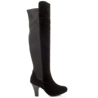 Right side view of Black Suede High Heel Stretch Over The Knee Boots
