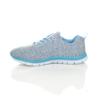 Left side view of Blue Flat Lace Up Comfy Space Dye Trainers