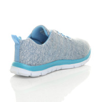 Back right side view of Blue Flat Lace Up Comfy Space Dye Trainers