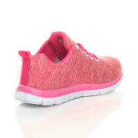Back right side view of Fuchsia Pink Flat Lace Up Comfy Space Dye Trainers
