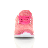 Front view of Fuchsia Pink Flat Lace Up Comfy Space Dye Trainers
