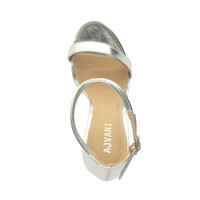 Top view of Silver PU High Heel Strappy Barely There Sandals