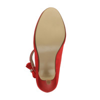 Bottom view of the sole of Red Satin High Heel Mary Jane Diamante Bow Court Shoes