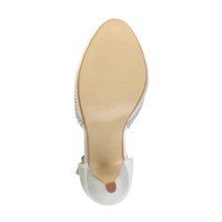 Bottom view of the sole of Ivory Satin High Heel Diamante T-Bar Sandals
