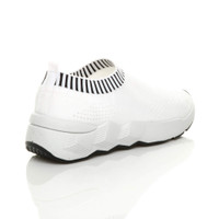 Back right side view of White Chunky Slip On Knit Sock Trainers Plimsolls