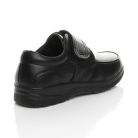 Back right side view of Black PU Memory Foam Insole Comfort Cushioned Touch Close Smart Work Shoes