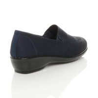 Back right side view of Navy Low Mid Heel Slip On Mesh Lightweight Comfort Shoes Loafers