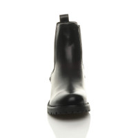 Front view of Black / Black PU Flat Low Heel Diamante Studded Spiked Elastic Gusset Chelsea Boots