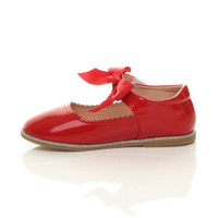 Left side view of Red Patent Childrens Ribbon Bow Scalloped Mary Jane Shoes