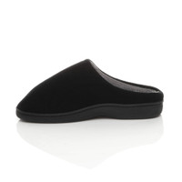 Left side view of Black Cord Fur Lined Winter Slip On Memory Foam Slippers Mukes Indoor Shoes