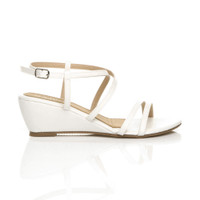 Right side view of White PU Mid Wedge Heel Strappy Sandals