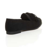 Back right side view of Black Suede Tassel Bow Shoes Loafers Flats 