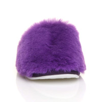 Front view of Purple Fur Flat Winter Fluffy Fur Lined Slip On Slippers Mules