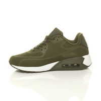 Left side view of Khaki Cushioned Comfort Sport Fitness Mesh Trainers Sneakers