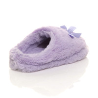 Back right side view of Lilac Fur Fur Fluffy Slip On Mules Grip Sole Scuffs Comfort Slippers
