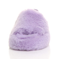 Front view of Lilac Fur Kids Faux Fur Elastic Strap Peep Toe Slippers 
