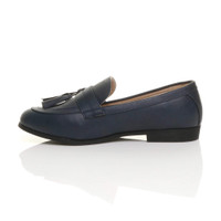 Left side view of Navy PU Flat Low Heel Tassel Vintage Shoes Loafers Brogues 
