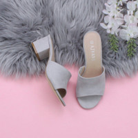 Grey Suede Low Mid Block Heel Casual Party Evening Mules Sandals 