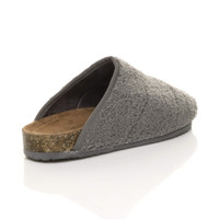 Back right side view of Grey Flat Comfort Fleece Footbed Slippers Grip Sole Indoor Mules