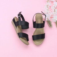 Black PU Low Mid Wedge Heel Slingback Strappy Platform Sandals 