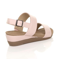 Back right side view of Nude PU Low Mid Wedge Heel Slingback Strappy Platform Sandals 